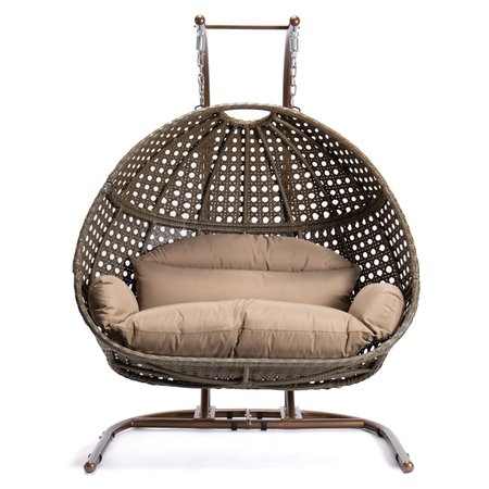 LEISUREMOD Wicker Hanging Double Egg Swing Chair with Brown Cushions EKDBG-57BR